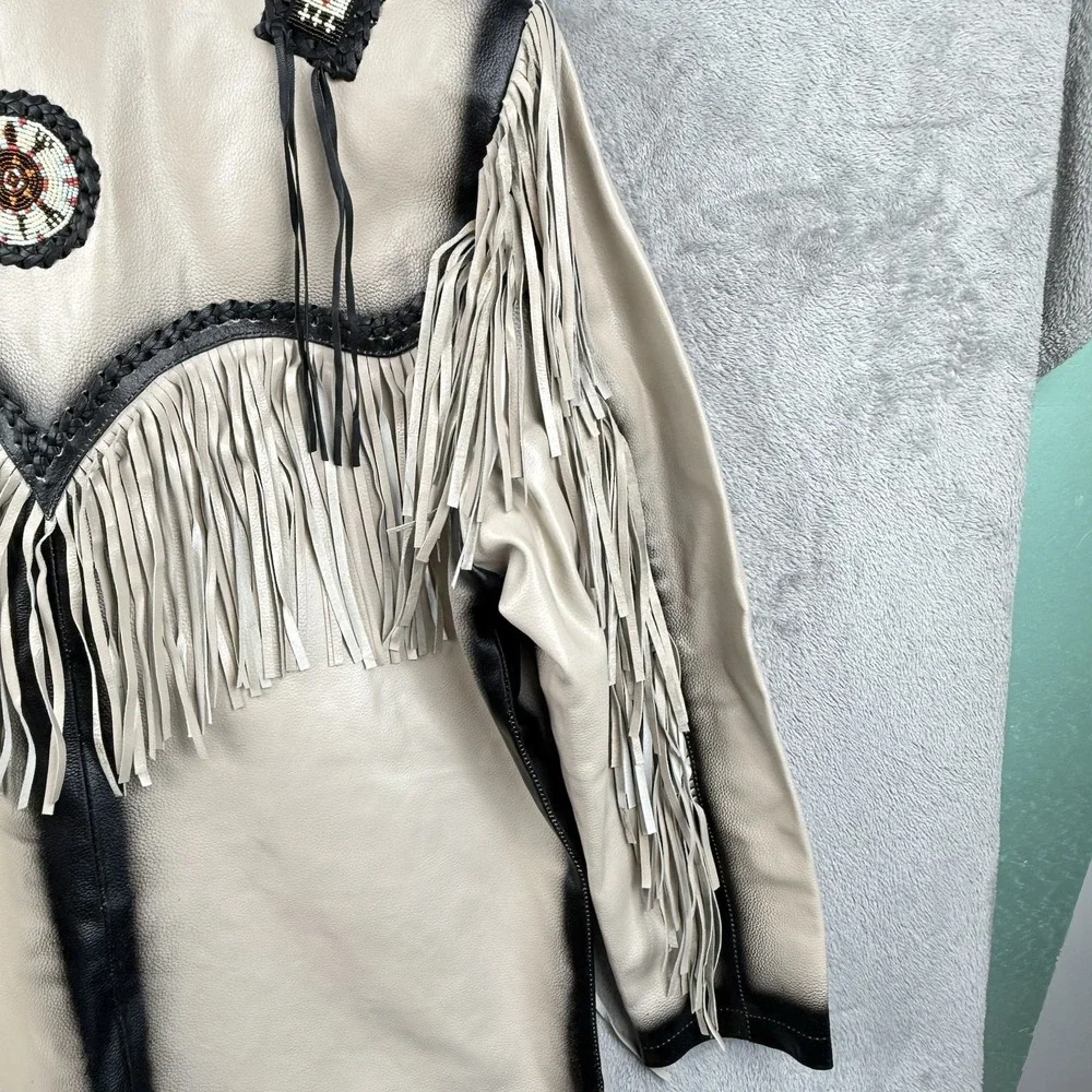 3B West By Tansmith Leather Jacket Size XL Gray Fringe Western Cowboy Aztec - Picture 7 of 15